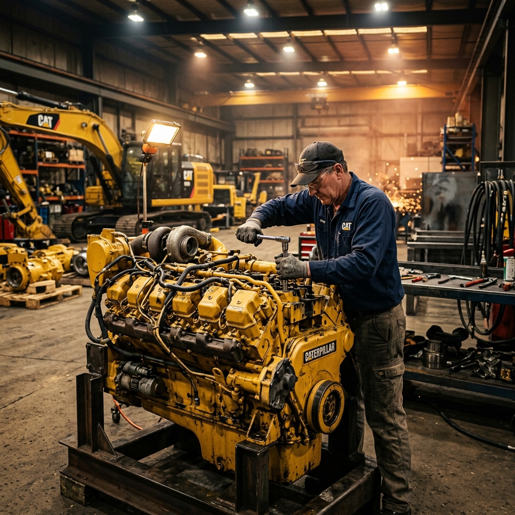 Mecânico trabalhando em motor Caterpillar